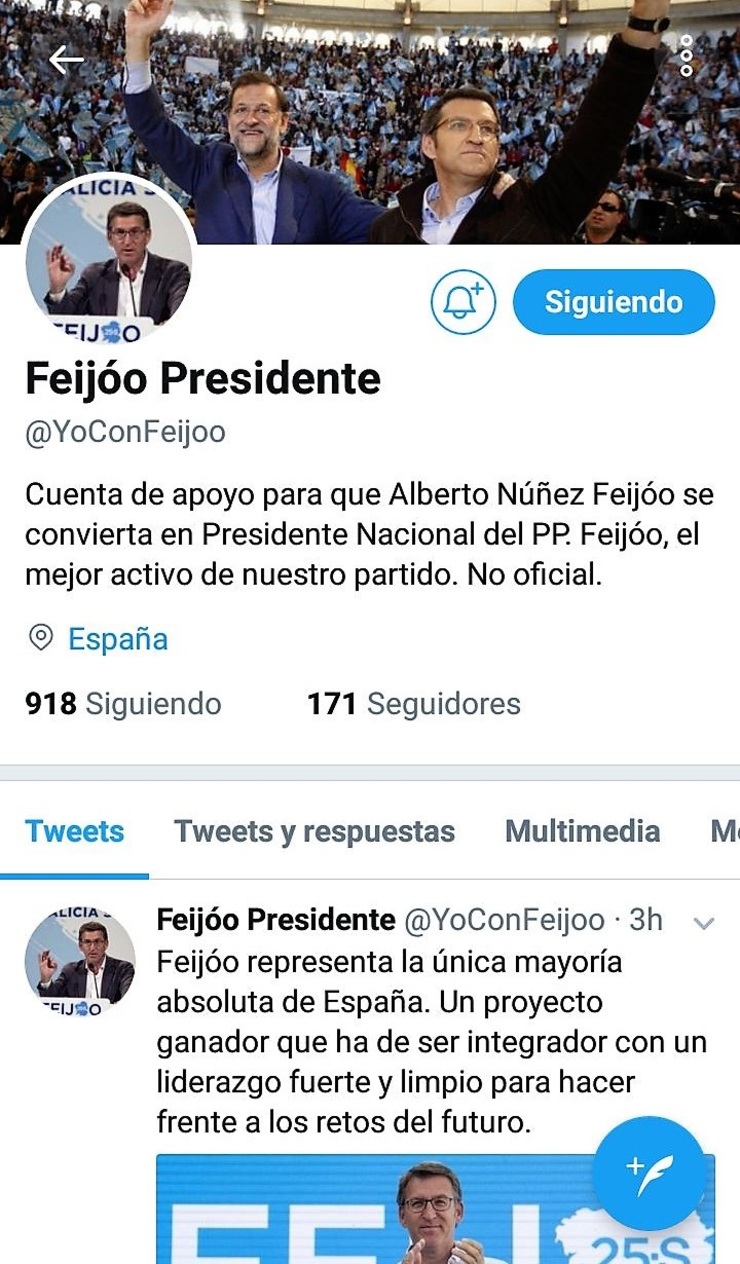 Conta de apoio a Feijóo como presidente do PP 