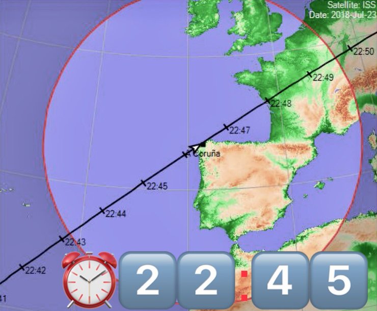 Paso programado da Estación Espacial Internacional por Galicia, o luns 23 de xullo de 2018 