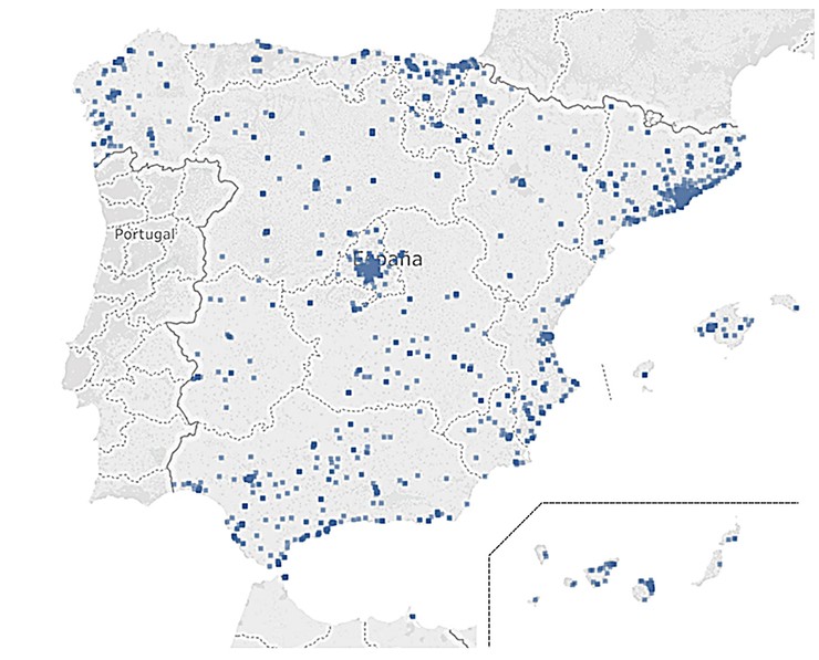 Xeolocalización de 2.492 cibermedios activos en España en 2018 