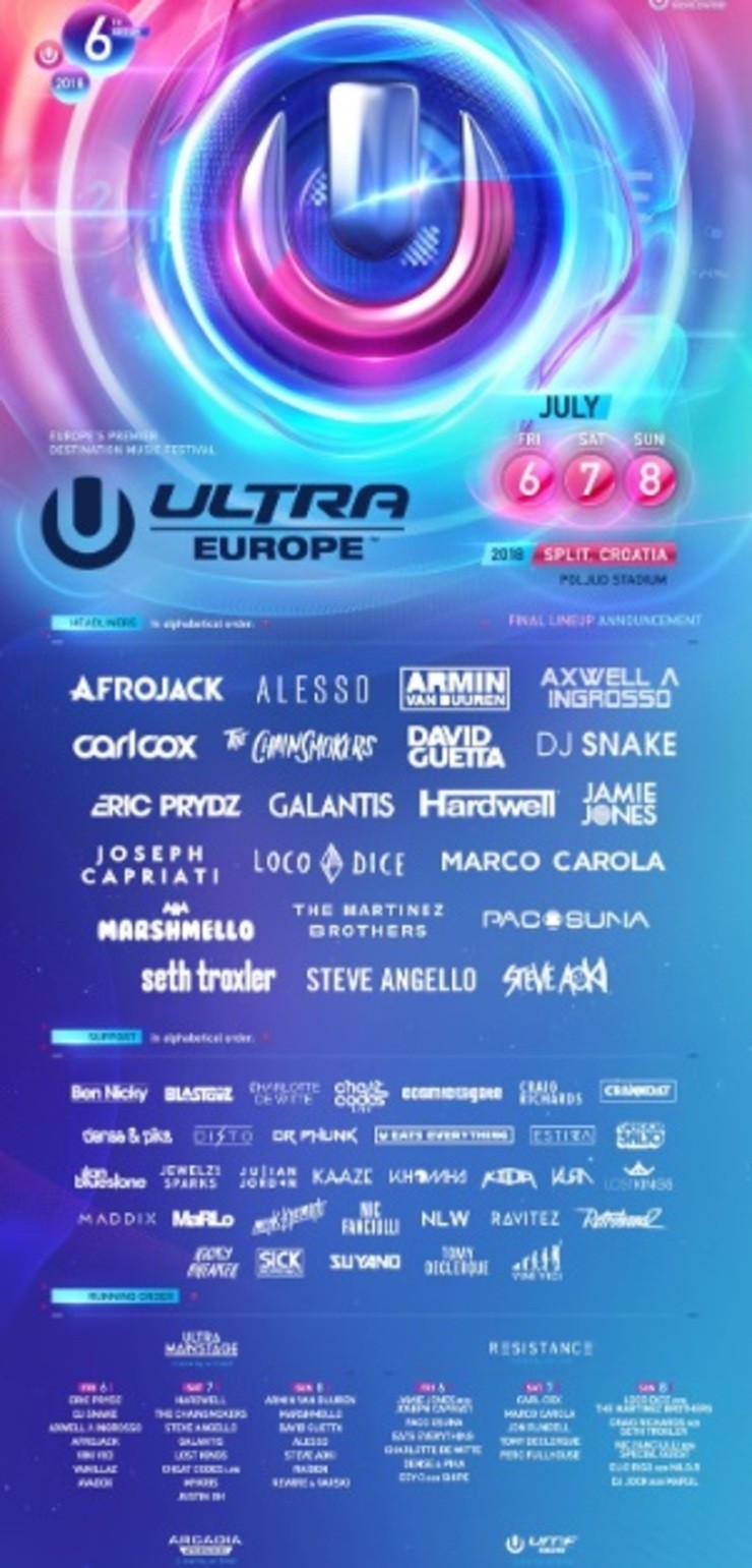 Cartel do festival 'Ultra Europe' de djs.