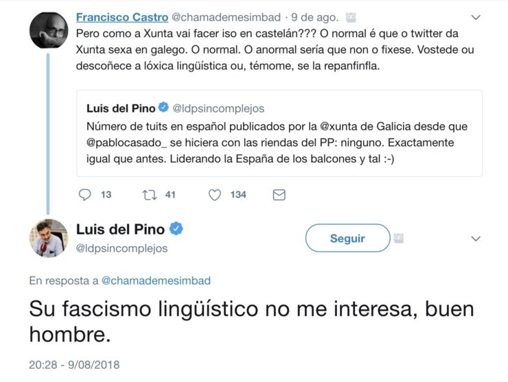 Cruce de chíos entre Francisco Castro (director de Galaxia) e o xornalista Luis del Pino.