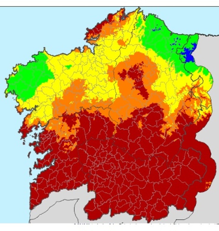 Risco de incendios forestais en Galicia a 22 de agosto. XUNTA 