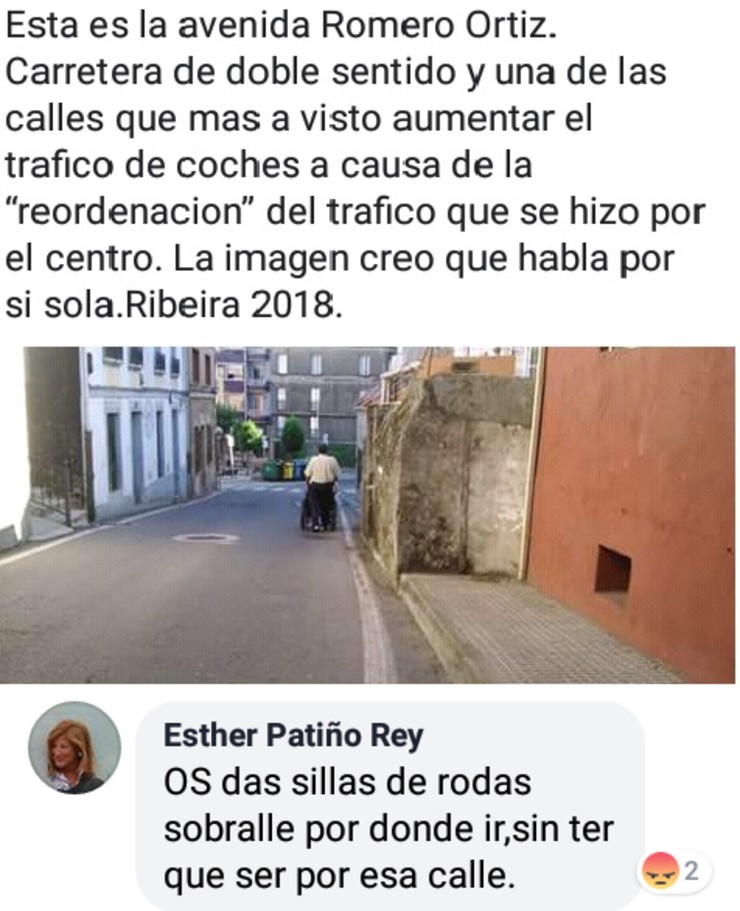 Comentario da concelleira de Ribeira Esther Patiño a unha fotografía publicada por un cidadán.