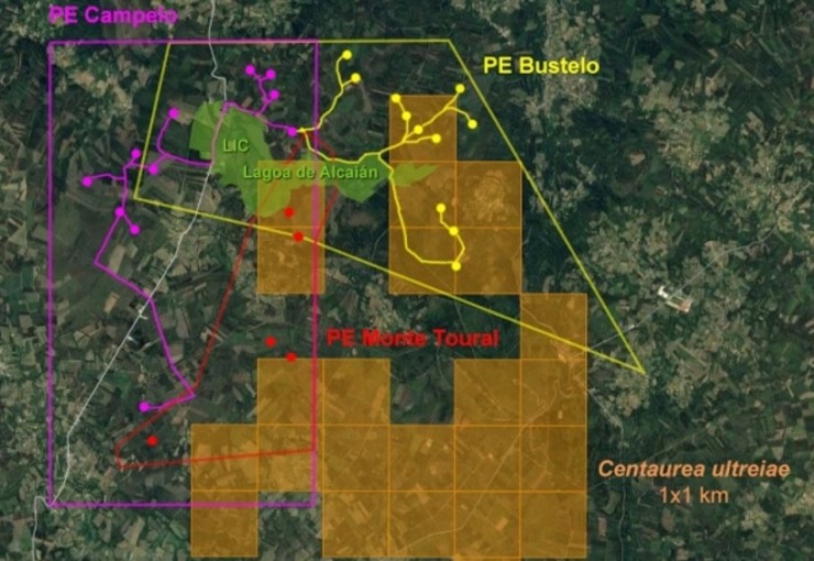 Zonas de afección do parque eólico  Bustelo – Campelo – Monte Toural / Adega