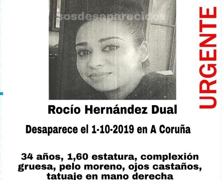 Rocío Hernández Dual, desaparecida na Coruña o pasado 1 de outubro. SOS DESAPARECIDOS / Europa Press