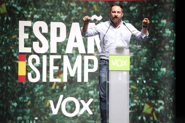 Santiago Abascal, presidente de VOX  nun mitin de Vox en Vigo (Galicia, España) 