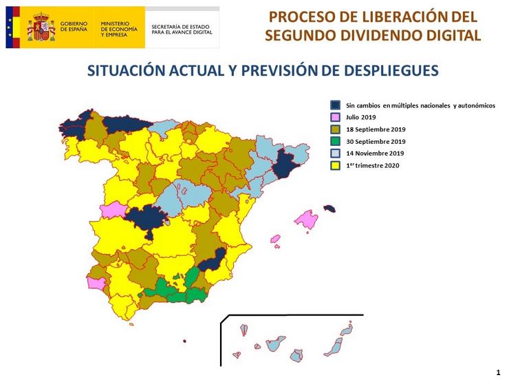 Mapa do proceso de liberalización do segundo dividendo dixital. AVANCE DIXITAL 