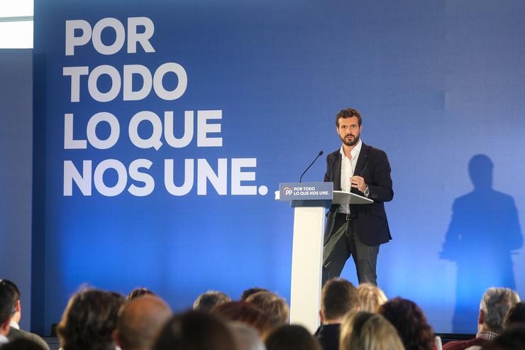 O presidente do Partido Popular, Pablo Casado, intervén nun acto en Lalín (Galicia), a sábado 2 de novembro de 2019. César Arxina - Europa Press