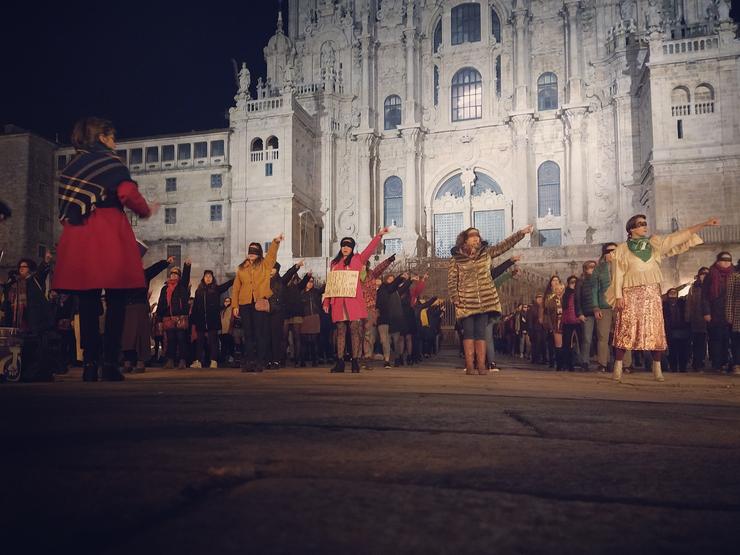 Acción feminista 'Un violador no teu camiño' en Santiago de Compostela 