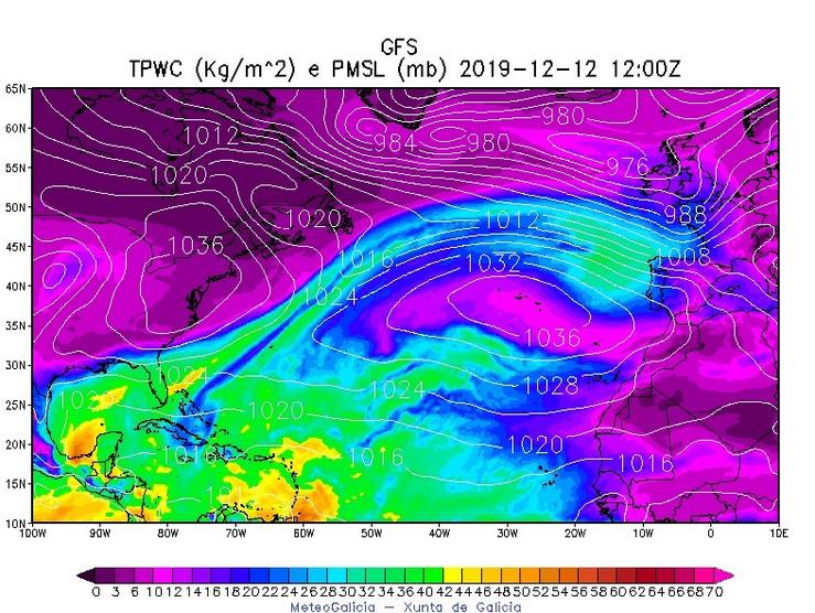 Un río atmosférico impacta este xoves contra Galicia 