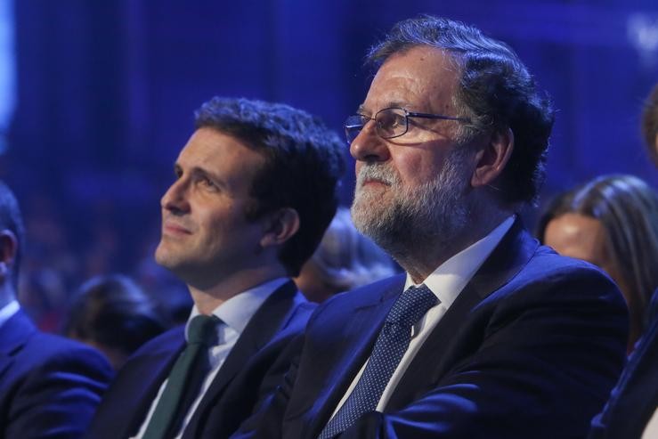 O presidente do PP Pablo Casado e o expresidente do Goberno Mariano Rajoy na Convención Nacional do PP 'España en liberdade'.. Europa Press - Arquivo