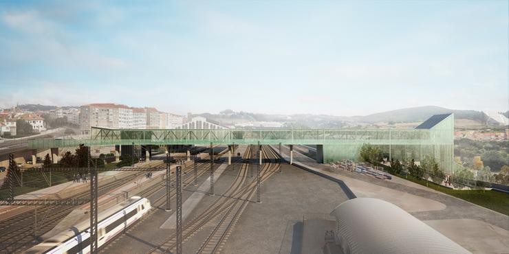 Recreación da pasarela peonil da estación intermodal de Santiago de Compostela. XUNTA DE GALICIA - Arquivo 