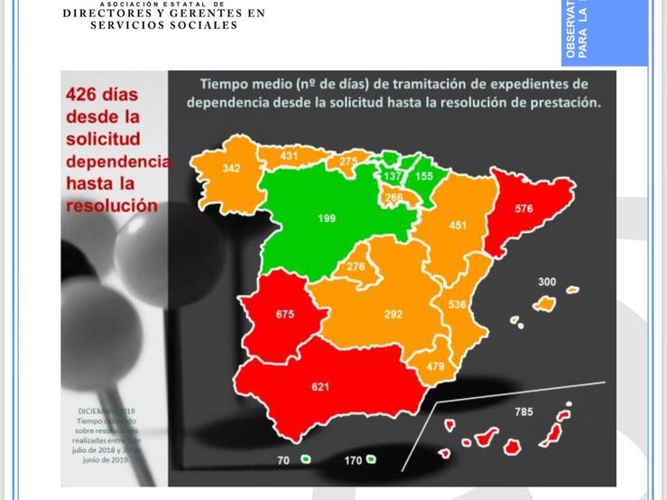 Mapa da lista de espera do teimpo medio que tarda en tramitarse un expediente en dependencia. DIRECTORES E GENRES EN SERVIZOS SOCIAIS 