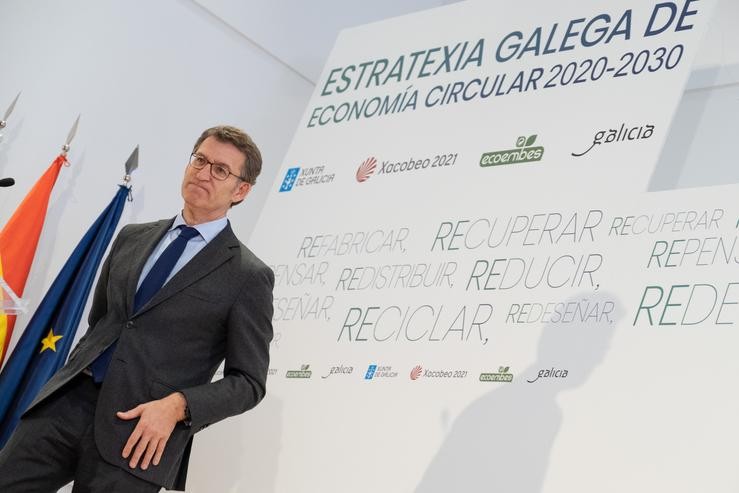 O presidente da Xunta, Alberto Núñez Feijóo, preside a calusura da xornada para presentar a estratexia galega de economía circular 2020-2030 / Xunta.