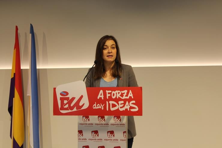 A coordinadora nacional de Esquerda Unida, Eva Solla, en rolda de prensa. ESQUERDA UNIDA - Arquivo