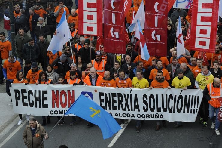 Imaxe da manifestación de Alcoa na Coruña.. M. DYLAN - EUROPA PRESS