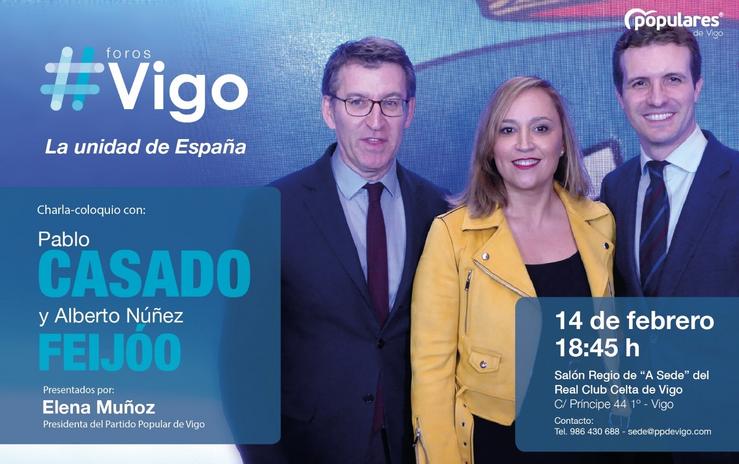 Núñez Feijóo e Pablo Casado falarán en Vigo sobre a unidade de España
