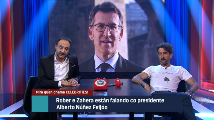 Roberto Vilar e Luís Zahera falan por teléfono con Feijóo no Land Rober 