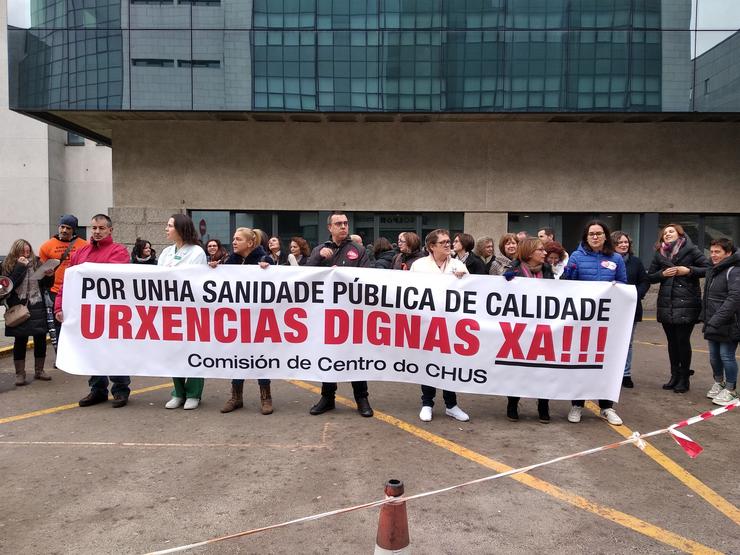 Unha das concentración dos traballadores de urxencias do CHUS en Santiago. COMITÉ DE FOLGA DO CHUS