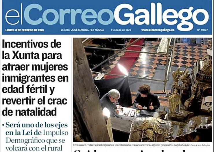 Portada de El Correo Gallego do 18 de febreiro de 2019.