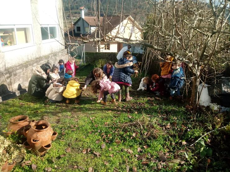 O patio da EEI de Verducido conta cunha horta ecolóxica que xestionan as familias xunto as mestras 