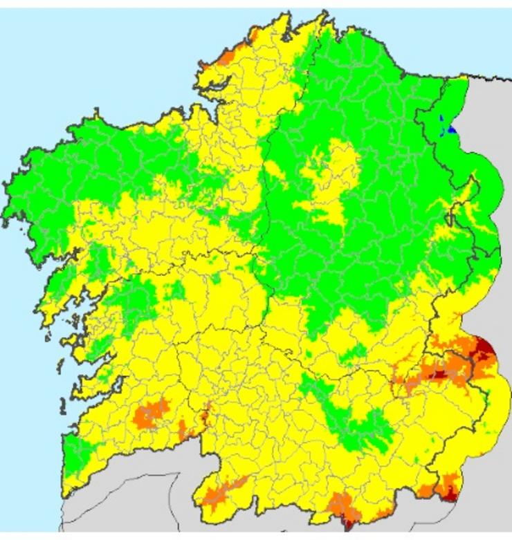 Rural.- A metade sur de Galicia e parte da Coruña están en risco alto de ince. XUNTA 