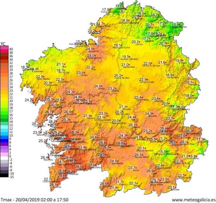 As temperaturas alcanzan os 30 graos en Galicia neste sábado 20 de abril. METEOGALICIA 