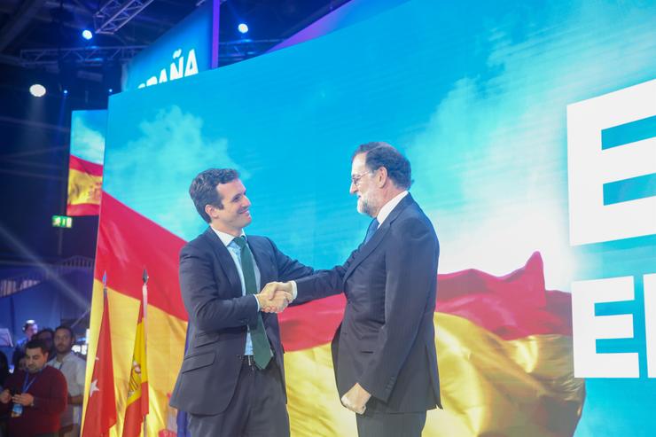 Pablo Casado e Mariano Rajoy na Convención Nacional do PP. RICARDO RUBIO/EUROPA PRESS - Arquivo / Europa Press