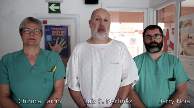 Chiruca Tarrío, Luis P. Martínez e Jerry Noia, na curtametraxe a prol do colectivo Enfermeiras Eventuais en Loita.