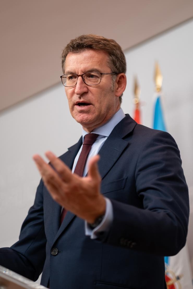 O presidente da Xunta, Alberto Núñez Feijóo, na rolda de prensa do Consello.. XUNTA DE GALICIA 