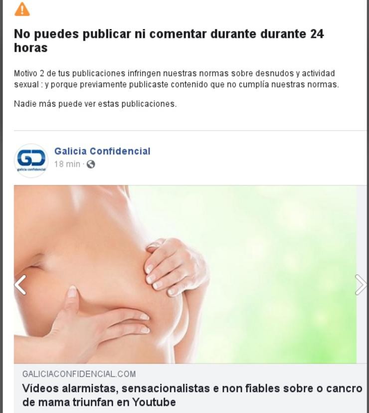 Censura e bloqueo de Facebook a Galicia Confidencial.
