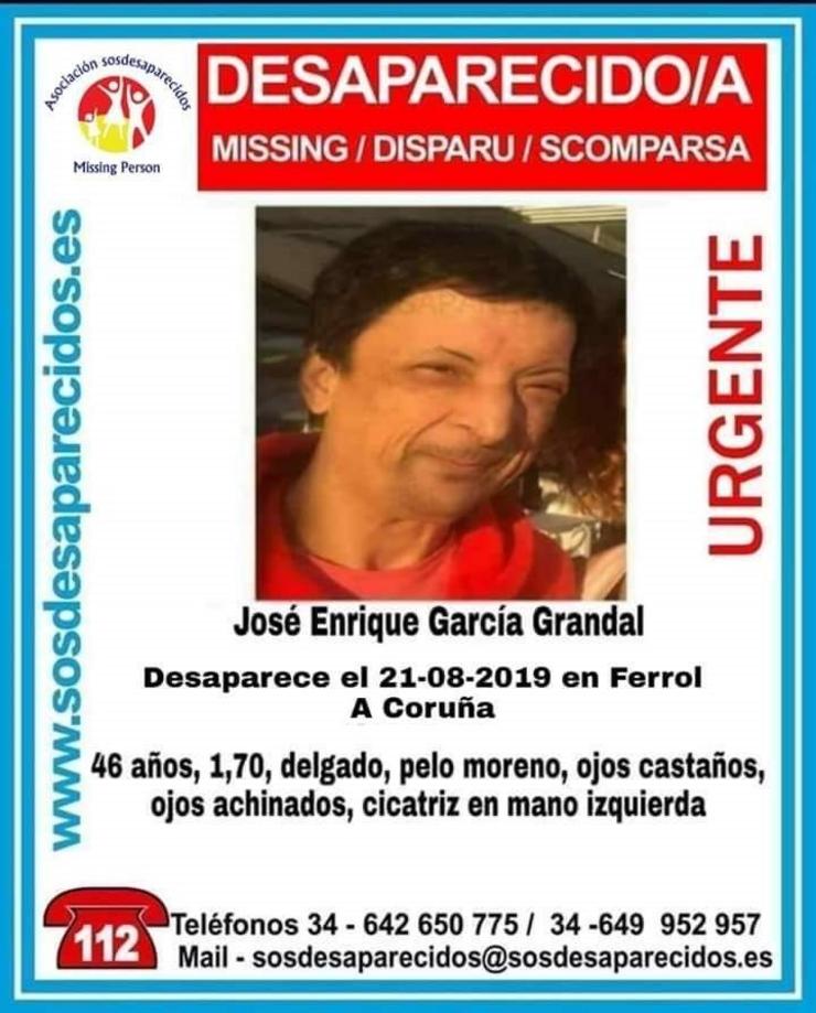 SOS Desaparecidos alerta da desaparición dun veciño de Ferrol (A Coruña). SOS DESAPARECIDOS 