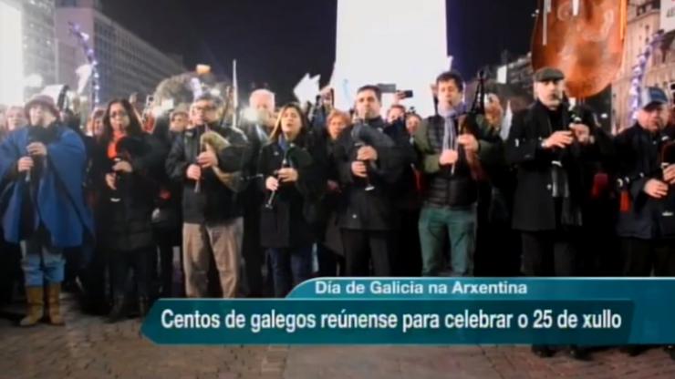 A Delegación da TVG en Arxentina emite imaxes sobre as celebracións por parte dos emigrantes galegos durante o Día Nacional de Galicia en Bos Aires