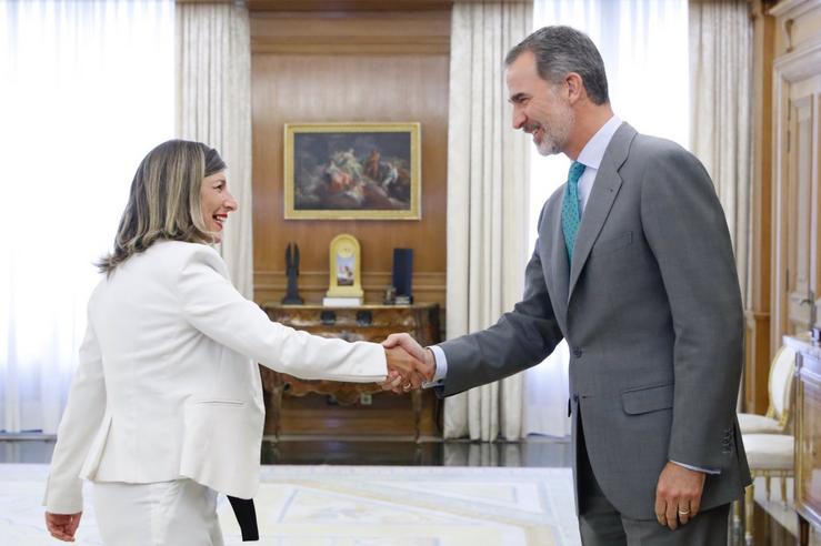 O Rei Felipe V recibe á deputada de En Común Unidas Podemos, Yolanda Díaz Pérez.. Casa Real - Arquivo