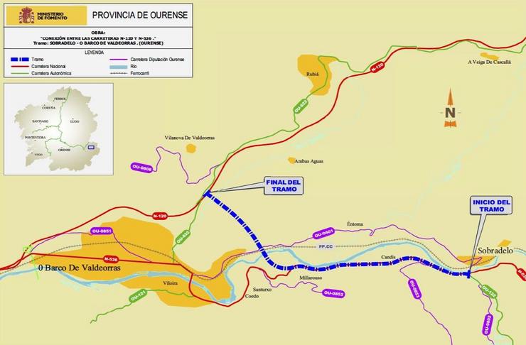 Fomento inicia as obras para a nova conexión das estradas N-120 e N-536 que servirá de circunvalación a Ou Barco.. MINISTERIO DE FOMENTO 