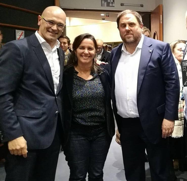 De esquerda a dereita: o exconseller Raúl Romeva, a portavoz do BNG en Europa, Ana Miranda, e o exvicepresidente da Generalitat Oriol Junqueras 