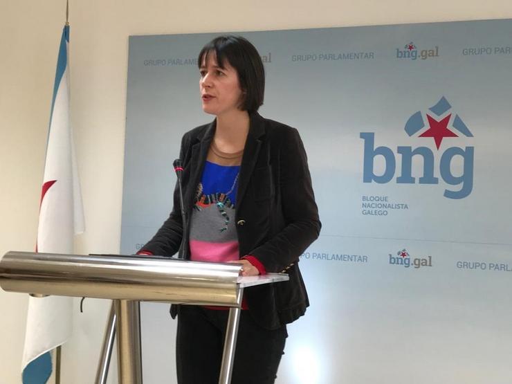 A portavoz nacional do BNG, Ana Pontón, en declaracións aos medios este mércores para falar dos fondos europeos covid / Europa Press