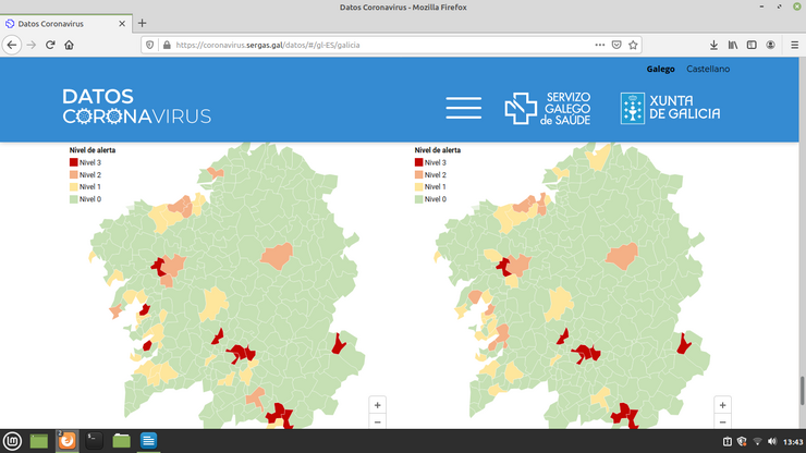 Mapa parcial dos datos de coronavirus por concellos 