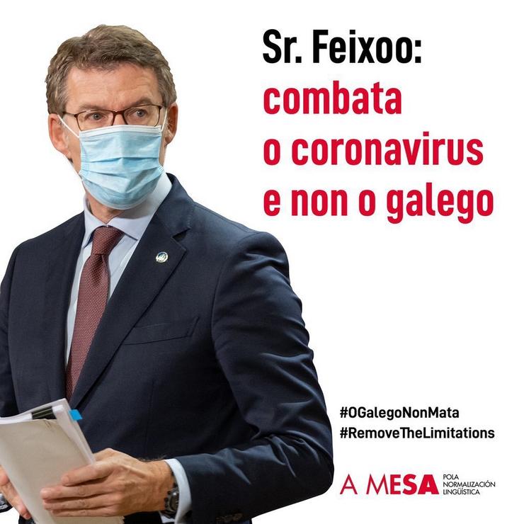 Imaxe en Twittter contra as declaracións de Feijóo sobre o galego e a COVID
