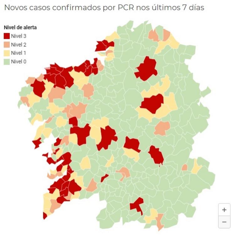 Mapa de incidencia en Galicia do 12 de novembro de 2020 