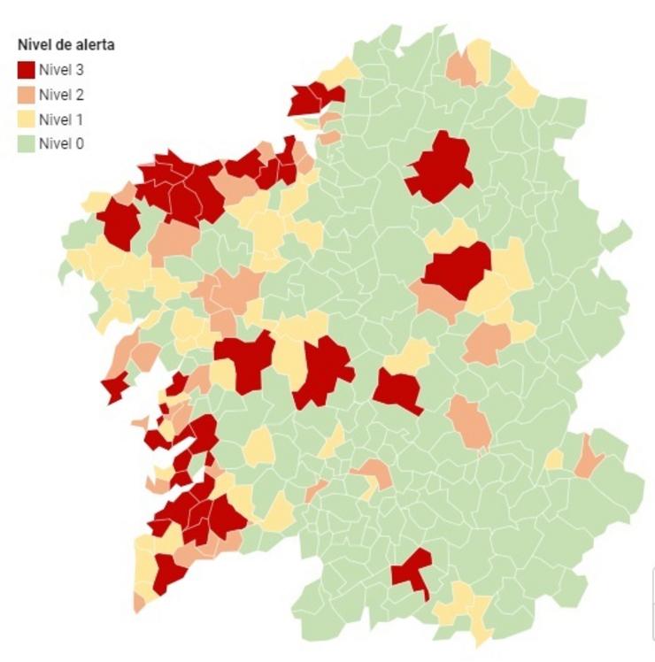Mapa de alertas covid do Sergas a 14 de novembro. CONSELLERÍA DE SANIDADE 