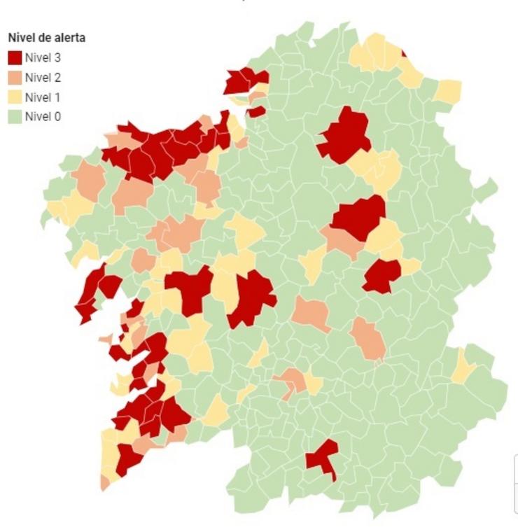 Mapa do covid-19 en Galicia a 18 de novembro. SERGAS 