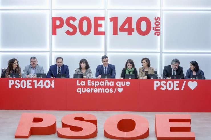 Pedro Sánchez, á fronte da executiva do PSOE. Ricardo Rubio - Europa Press - Arquivo 