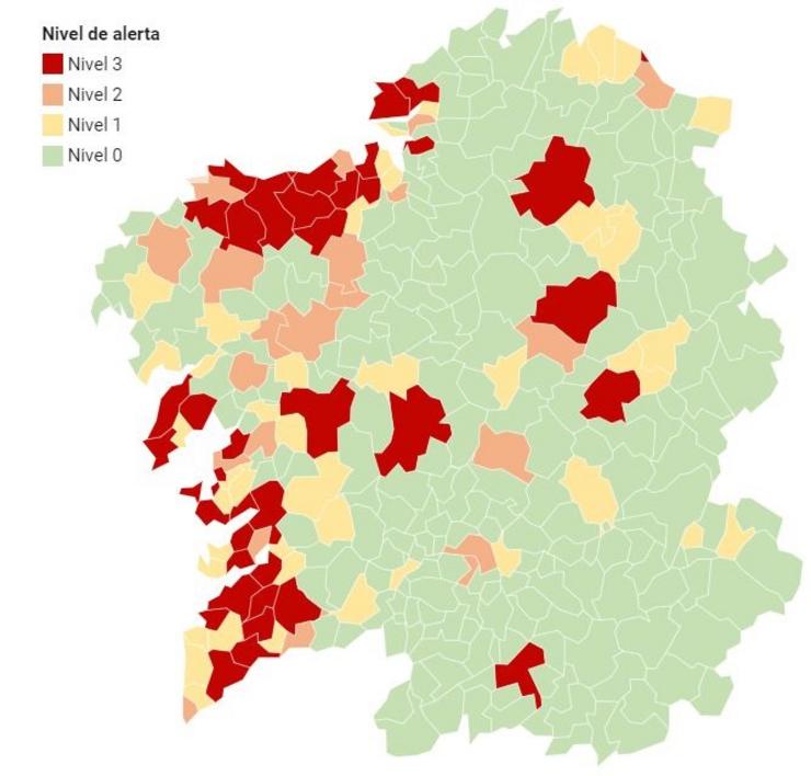 Mapa de incidencia do Covid. CONSELLERIA DE SANIDADE 