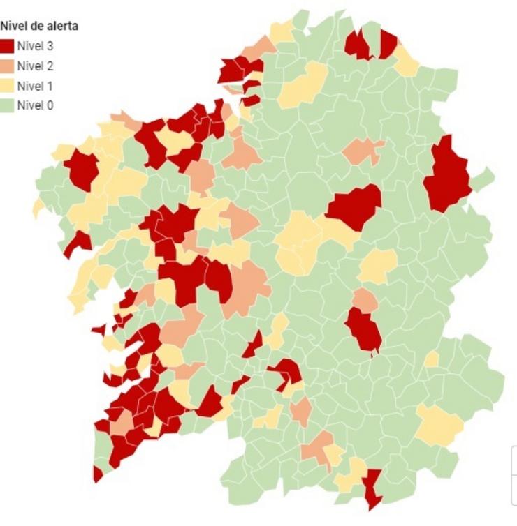 Mapa de incidencia do coronavirus en Galicia a 1 de novembro. CAPTURA (SANIDADE) 