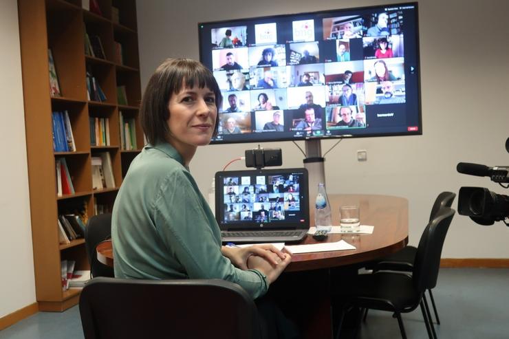 A portavoz nacional do BNG, Ana Pontón, durante un Consello Nacional telemático.. BNG 