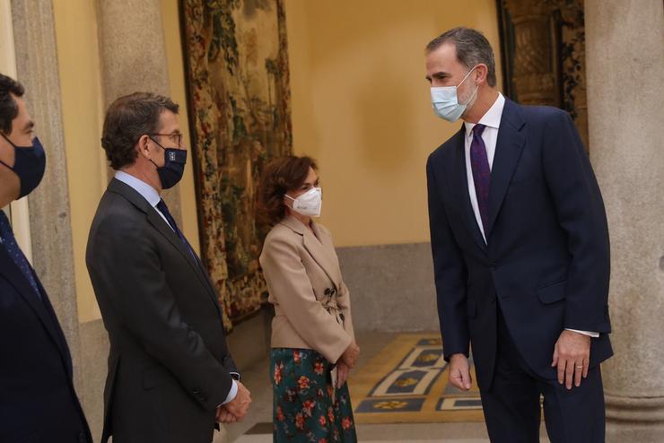 Feijóo co rei Felipe V en acto da RAE en Madrid. XUNTA / Europa Press