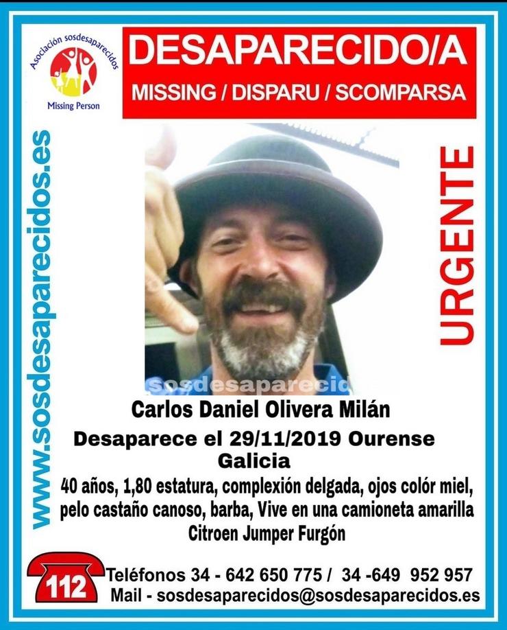 Carlos Daniel Olivera Milán, home de 40 anos desaparecido en Ourense.. SOS DESAPARECIDOS / Europa Press