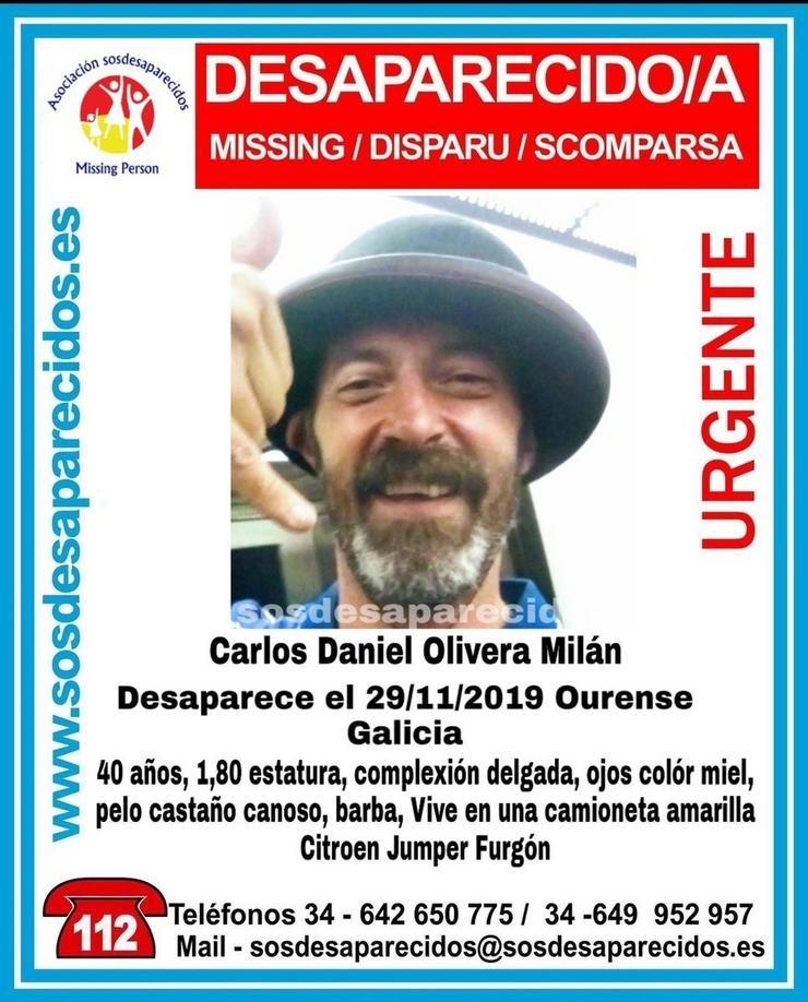 Carlos Daniel Olivera Milán, home de 40 anos desaparecido en Ourense.. SOS DESAPARECIDOS 