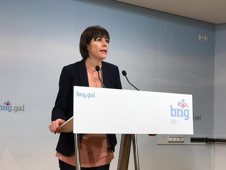 Ana Pontón, portavoz nacional do BNG e candidata á Presidencia da Xunta, en rolda de prensa na sede do BNG. 